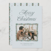 水彩画の松のフレームクリスマス写真カード シーズンカード (正面/裏面)