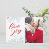 水彩画の松のブラシを使った愛と喜びのホリデーカード シーズンカード (スタンド正面)