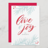 水彩画の松のブラシ 愛と喜びのホリデーカード シーズンカード (正面/裏面)