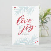 水彩画の松のブラシ 愛と喜びのホリデーカード シーズンカード (スタンド正面)