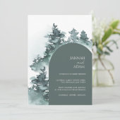 水彩画の松の木のアーチェド　冬の結婚式 招待状 (スタンド正面)