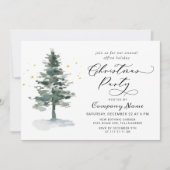 水彩画の松の木のシックなクリスマスホリデーパーティー 招待状 (正面)