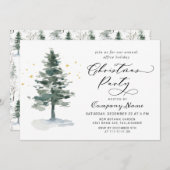 水彩画の松の木のシックなクリスマスホリデーパーティー 招待状 (正面/裏面)