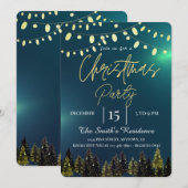 水彩画の松の木の冬 ランプ 招待状 (正面/裏面)