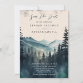 水彩画の松の木の山 保存日カード 招待状 (正面)