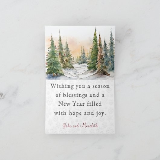 水彩画の松の木 メリークリスマス シーズンカード (内部)