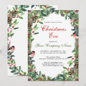 水彩画の松ぼっくりと枝のクリスマスイブ 招待状 (正面/裏面)