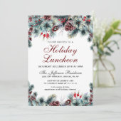水彩画の松ぼっくり ブランチ ホリデー ランチョン 招待状 (スタンド正面)