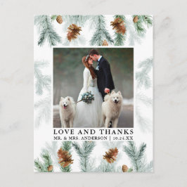 水彩画の松ぼっくり ラブ サンクス ウェディング フォト ポストカード