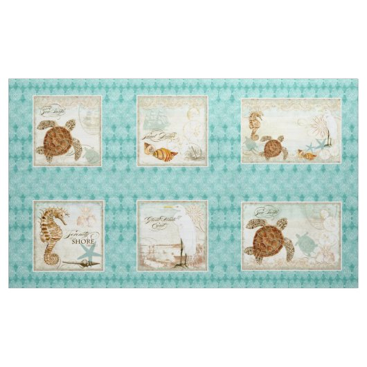 水彩画の枕パネルの海岸のビーチのスタイル ファブリック (ヤード)