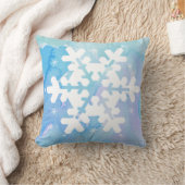 水彩画の枕: 凍結する雪片 クッション (ブランケット)