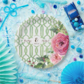 水彩画の格子垣の花柄のばら色のシャクヤクのブライダルシャワー ペーパープレート (パーティー)