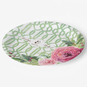 水彩画の格子垣の花柄のばら色のシャクヤクのブライダルシャワー ペーパープレート (アングル)