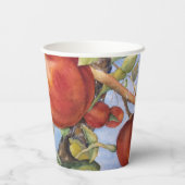 水彩画の桃の木の果樹園　果物の収穫 紙コップ (裏面)