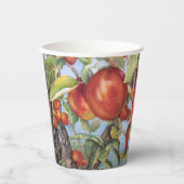 水彩画の桃の木の果樹園　果物の収穫 紙コップ (正面)