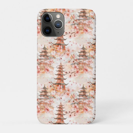 水彩画の桜と中国式の塔 Case-Mate iPhoneケース (裏)