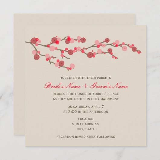 水彩画の桜の結婚式の招待 招待状 (正面/裏面)