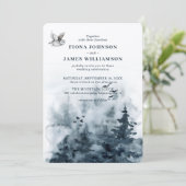 水彩画の森のフクロウと木のウェディング 招待状 (スタンド正面)