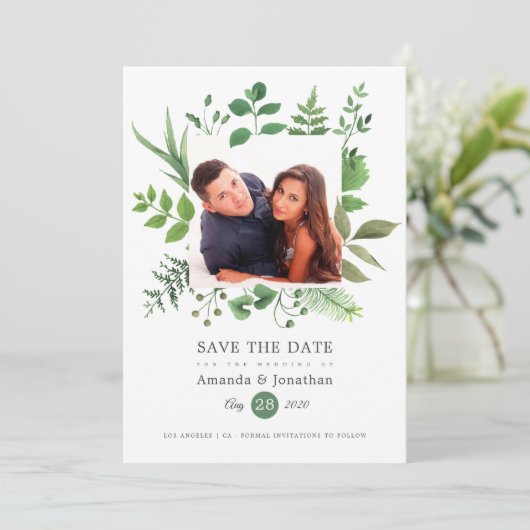 水彩画の森の写真 ウェディング セーブザデート (スタンド正面)