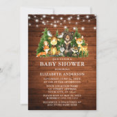 水彩画の森の動物がデザインされた木製ライト シャワー 招待状 (正面)