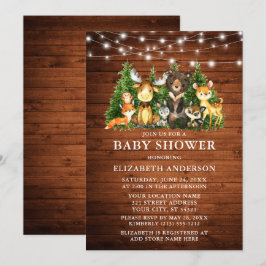 水彩画の森の動物がデザインされた木製ライト シャワー 招待状