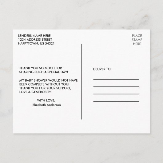 水彩画の森の動物たち　ベイビーシャワーのお礼 ポストカード (裏面)