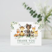 水彩画の森の動物たち ベビーシャワー 感謝 ポストカード (スタンド正面)