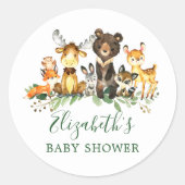 水彩画の森の動物 赤ちゃんシャワーのシール ラウンドシール (正面)