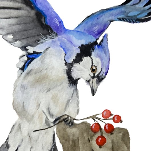 水彩画の森の鳥 アオカケス ベビーボディスーツ
