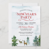 水彩画の森の鹿の新年のパーティー 招待状 (正面)