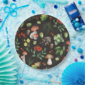 水彩画の森林はきのこに花を|去ります ペーパープレート (パーティー)