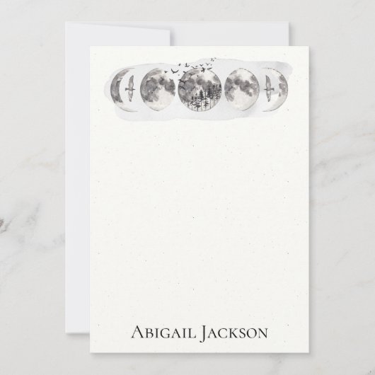 水彩画の森林月の鳥の文房具 シーズンカード (正面)