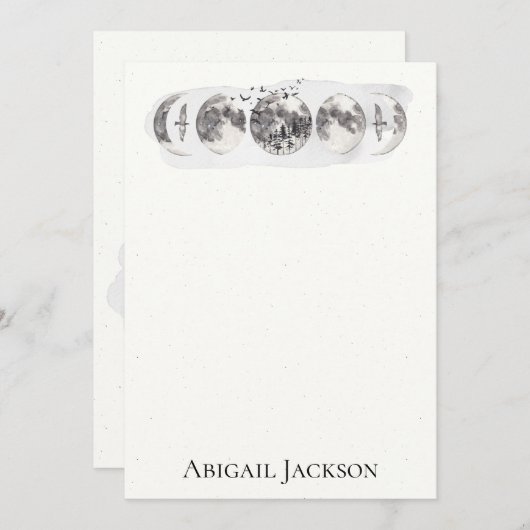 水彩画の森林月の鳥の文房具 シーズンカード (正面/裏面)