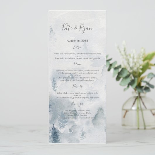 水彩画の森林結婚式メニューカード メニュー (スタンド正面)