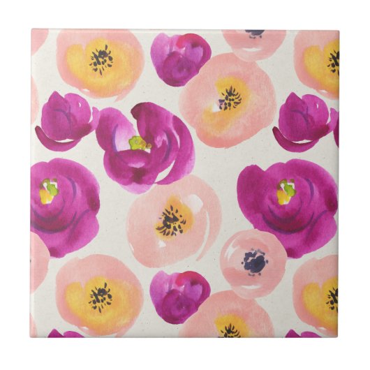 水彩画の植物のパターン タイル (正面)