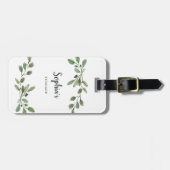 水彩画の植物の緑の葉および原稿 ラゲッジタグ (正面横)