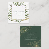 水彩画の植物の群葉および金ゴールドの詳細 スクエア名刺 (正面/裏面)