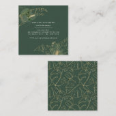 水彩画の植物の群葉および金ゴールドの詳細 スクエア名刺 (正面/裏面)