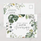 水彩画の植物の50周年結婚記念日招待状 案内ポストカード (正面/裏面)