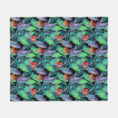 水彩画の極楽鳥 フリースブランケット (正面(横))