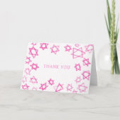 水彩画の楽しいピンクのスターダビッド　バー・バットミツバ【水彩画の楽しいピンクのスターダビッド　男の サンキューカード (正面)