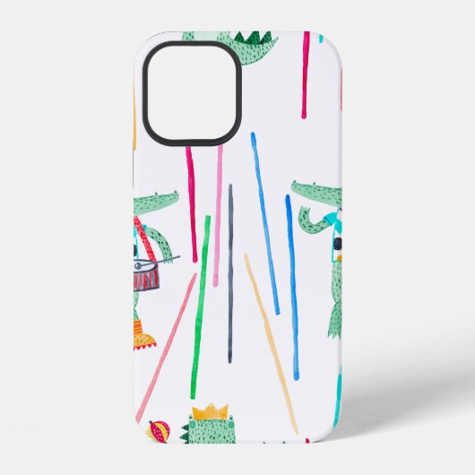 水彩画の楽器を持つかわいいアリゲーター iPhoneケース (裏面)