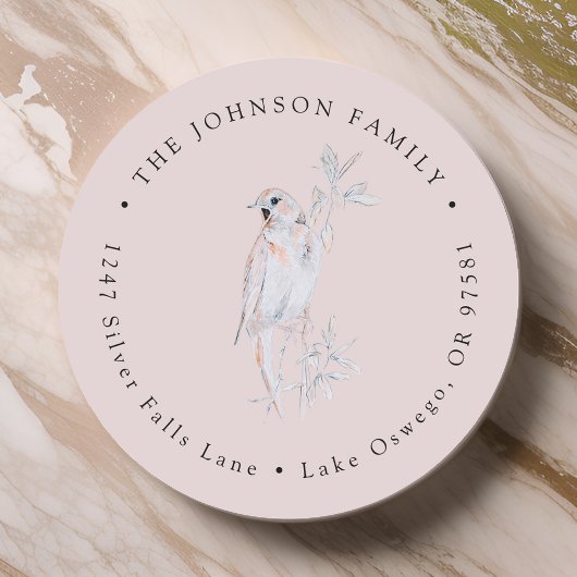 水彩画の歌うナイチンゲール鳥の返送先住所 ラウンドシール