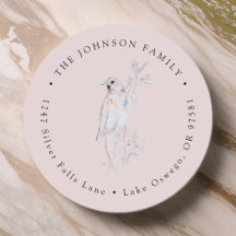 水彩画の歌うナイチンゲール鳥 返送先住所ラベル