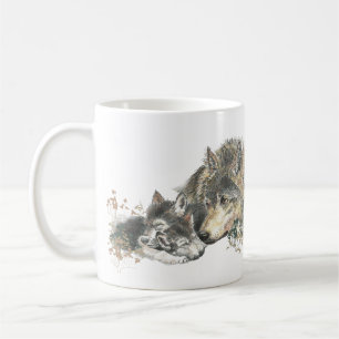 水彩画の母オオカミ及びカブス動物の芸術 コーヒーマグカップ