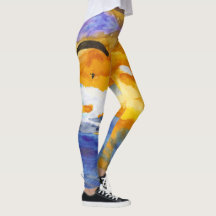 水彩画の水上の日没のパラグライダー