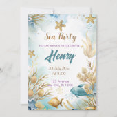 水彩画の水中ゴールドの誕生日パーティー 招待状 (正面)