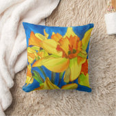 水彩画の水仙の花のアート クッション (ブランケット)