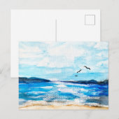 水彩画の水平線の海辺 シーズンポストカード (正面/裏面)