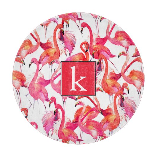 水彩画の水彩画のフラミンゴは|あなたの名前を加えます カッティングボード (正面)